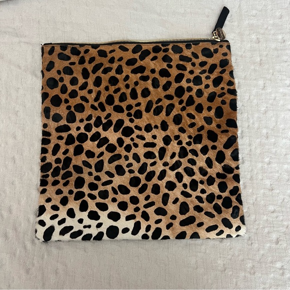 Clare V Leopard Print Foldover Clutch Bag Brown Black One Size - Picture 4 of 11
